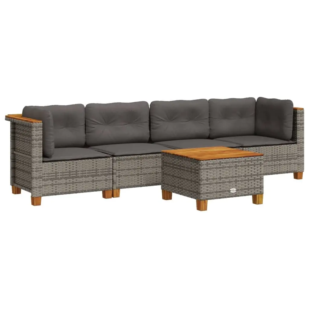 5 Piece Garden Sofa Set for Outdoor Use Grey Rattan with Cushions