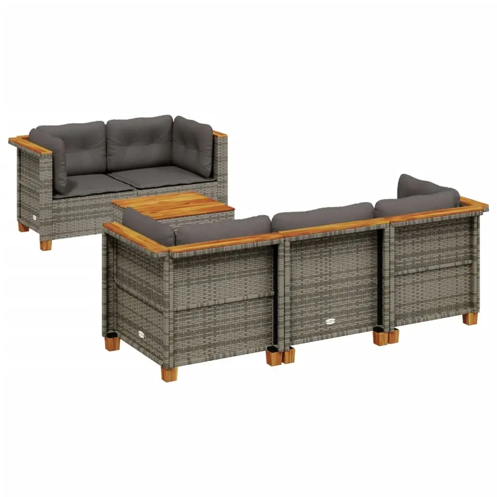 Garden Sofa Set 6 Piece Outdoor Furniture with Cushions Grey Rattan Patio