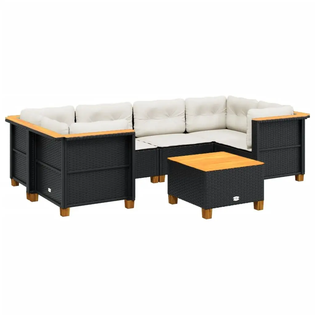 7 Piece Garden Sofa Set Outdoor Patio Furniture Black Poly Rattan with Cushions
