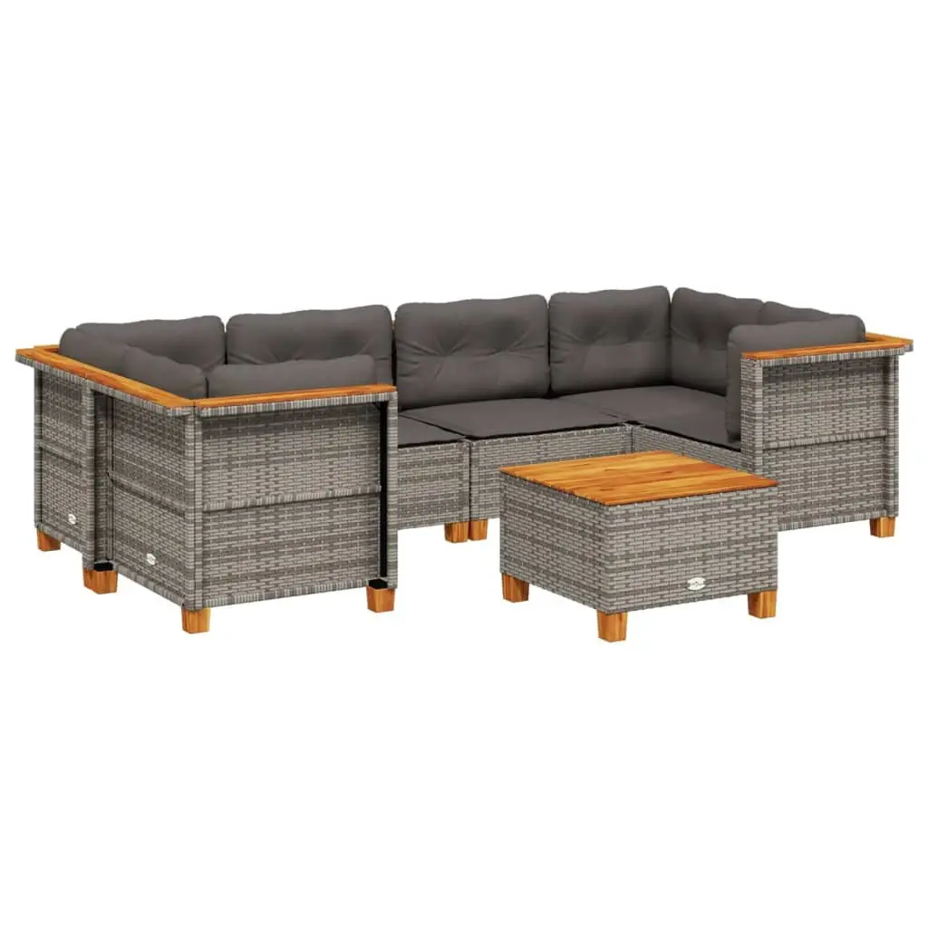 Garden Sofa Set 7 Piece Grey Outdoor Furniture for Patio Modular Configuration
