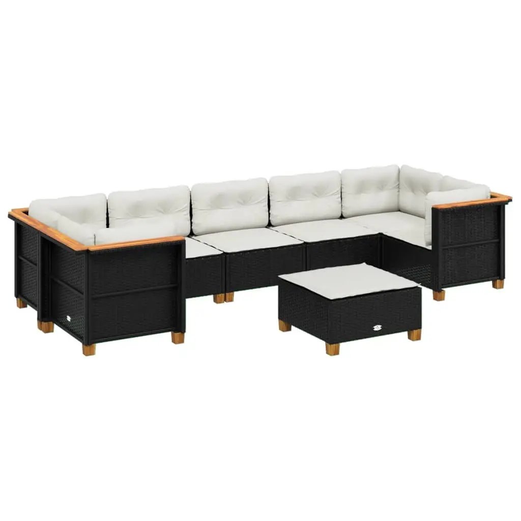 Outdoor Furniture 8 Piece Modular Garden Sofa Set Black Poly Rattan with Cushions