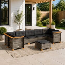 8 Piece Garden Sofa Set: Grey PE Rattan Outdoor Furniture