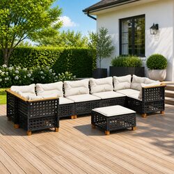 Garden Sofa Set 8 Piece Outdoor Furniture with Cushions Black Rattan Patio