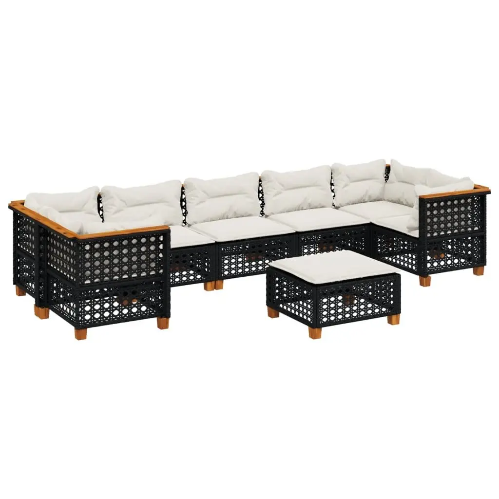 Garden Sofa Set 8 Piece Outdoor Furniture with Cushions Black Rattan Patio