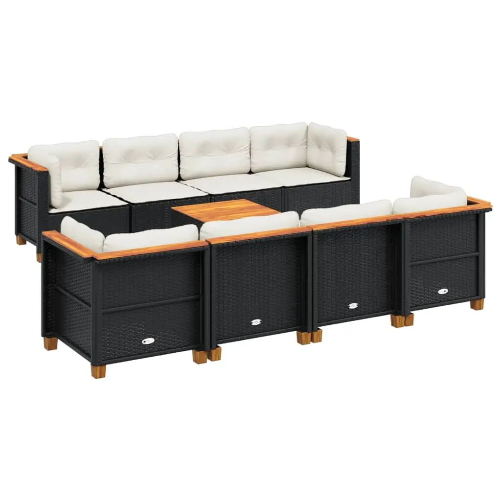 Outdoor Sectional Sofa Set 9 Piece Furniture with Cushions for Garden Patio in Black