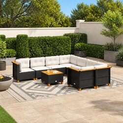 Garden Sofa Set 9 Piece Outdoor Furniture Patio Black Modular with Cushions