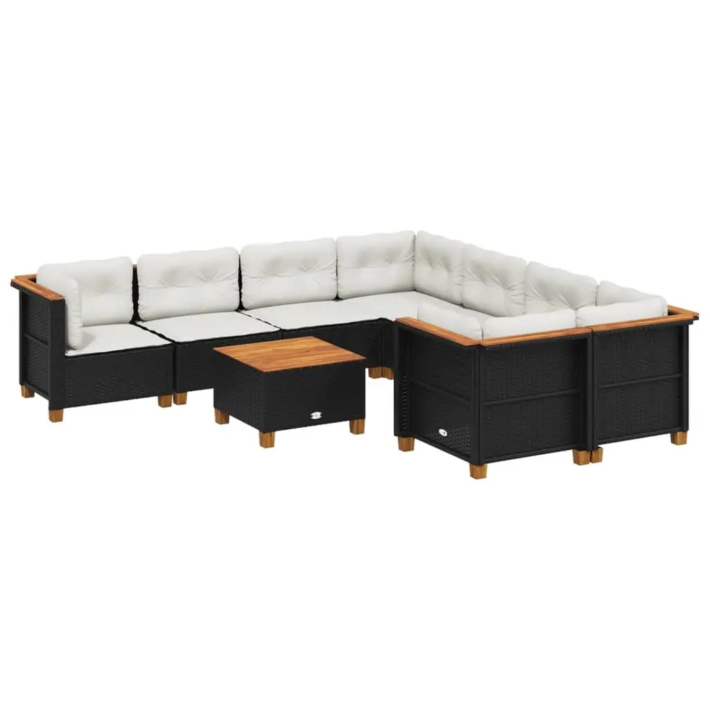 9-Piece Black Garden Sofa Set with Cushions