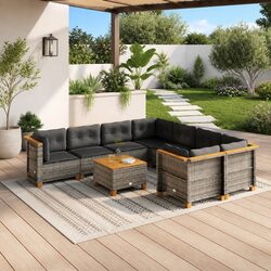 Complete 9 Piece Garden Sofa Set in Grey Rattan