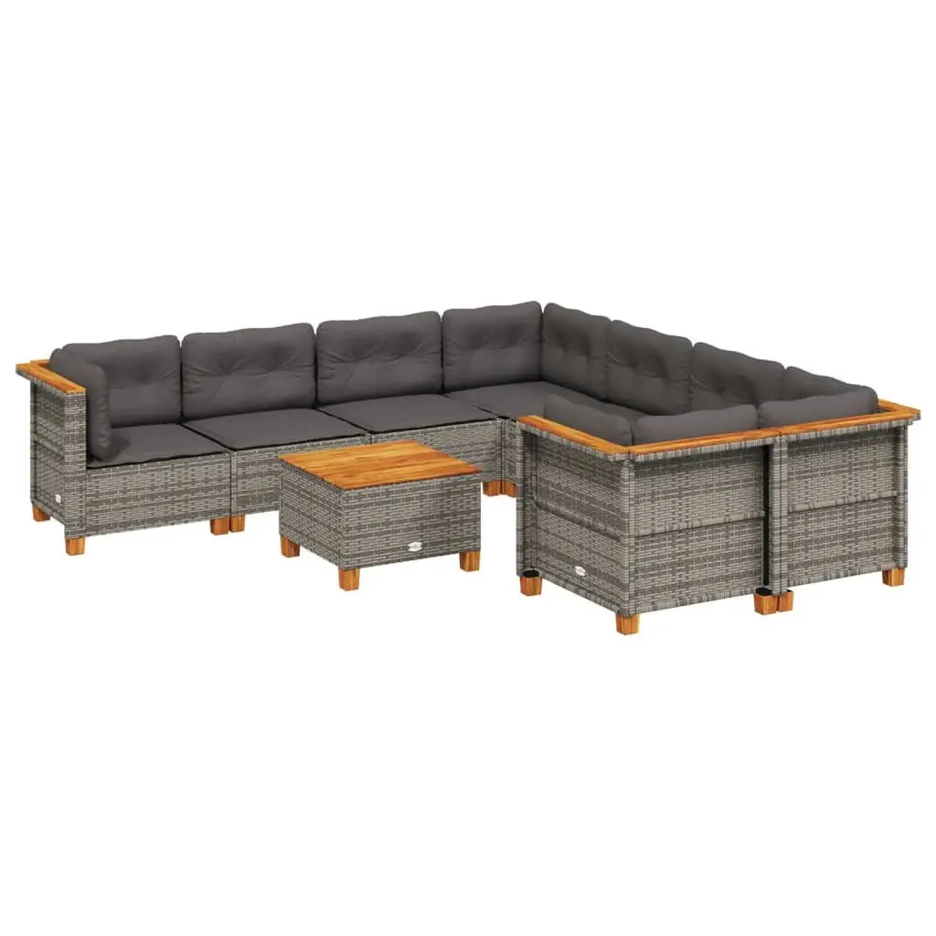 9 Piece Garden Sofa Set Grey Poly Rattan Outdoor Furniture Patio Seating