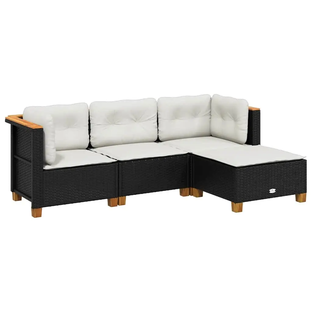 Modular4PieceBlackRattanSofaSetforOutdoorPatioLoungewithThickCushions