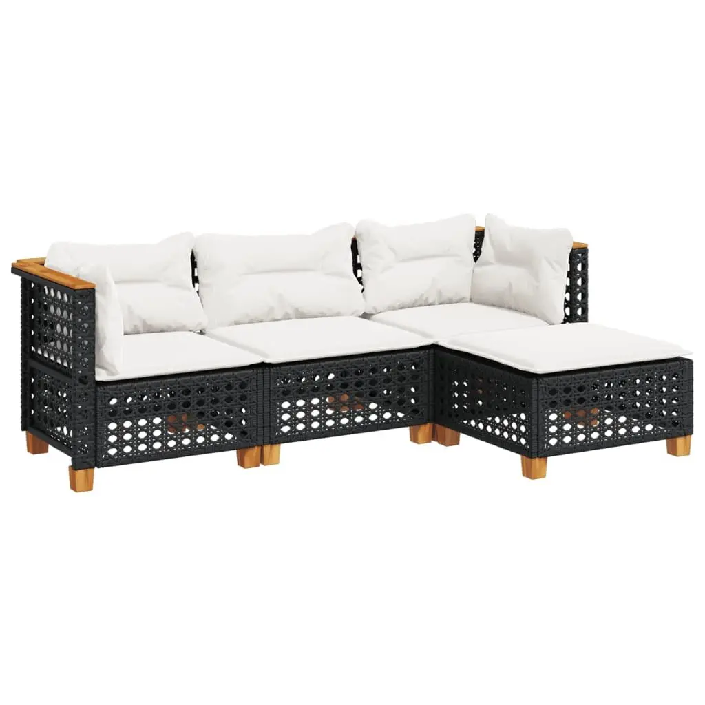 Garden Sofa Set Outdoor Furniture 4 Piece Modular Black Poly Rattan with Cushions