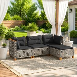 4 Piece Garden Sofa Set Outdoor Patio Furniture with Cushions Grey Rattan