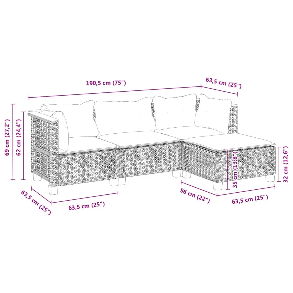 4 Piece Garden Sofa Set Outdoor Patio Furniture Grey Rattan