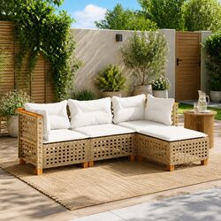 Specifications for 4-Piece Beige Rattan Garden Sofa Set