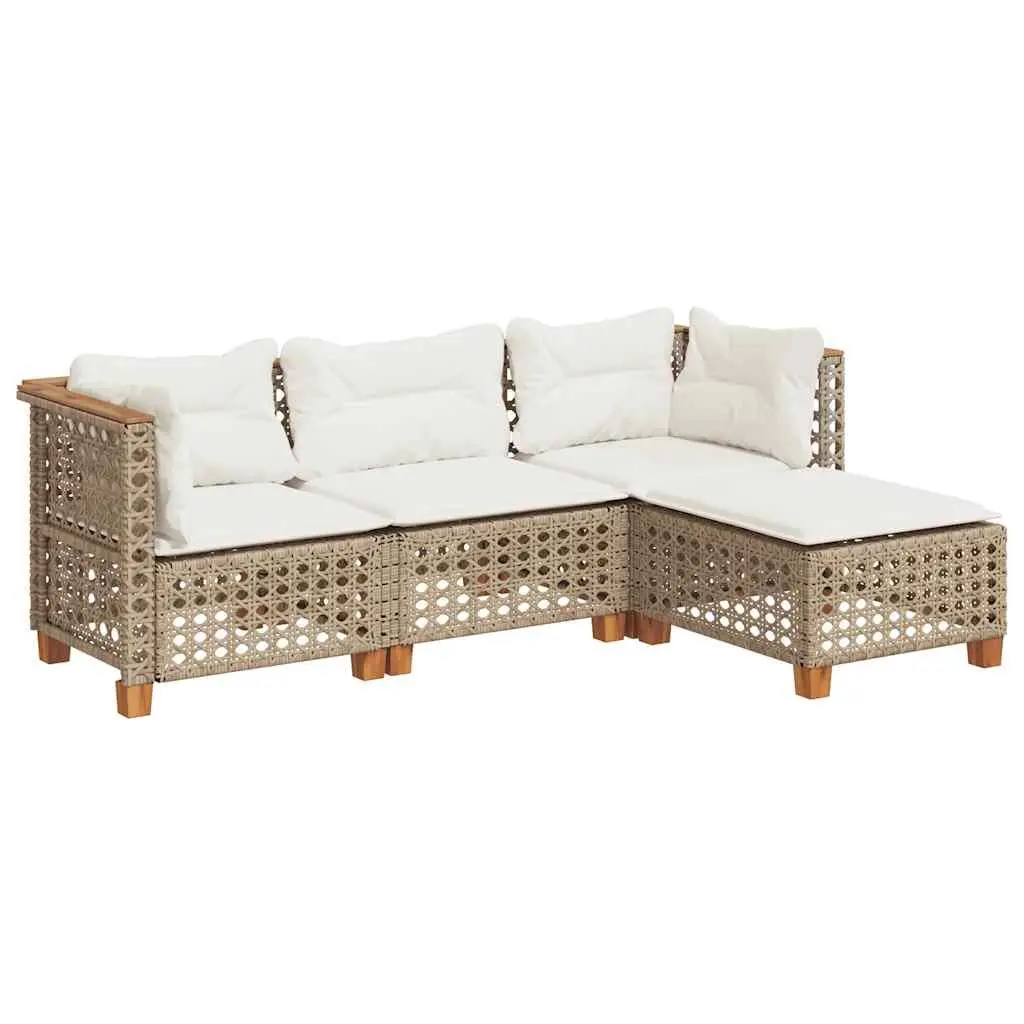 4-Piece Beige Rattan Garden Sofa Set