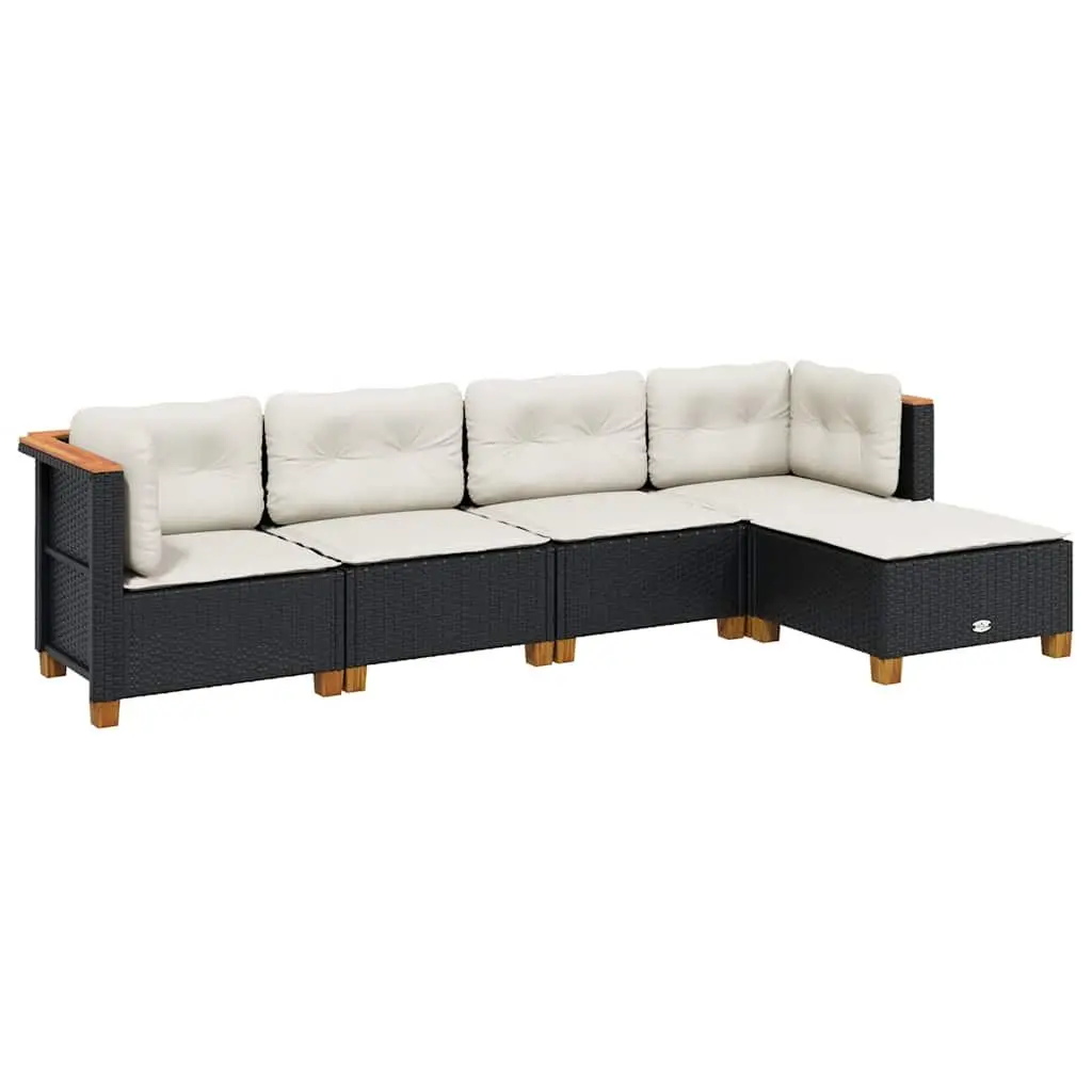 5 Piece Outdoor Garden Sofa Set Black Poly Rattan with Cushions Patio Furniture