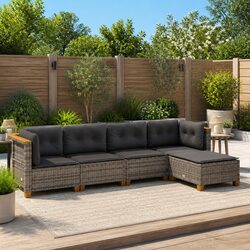 5-Piece Garden Sofa Set: Grey Poly Rattan Furniture