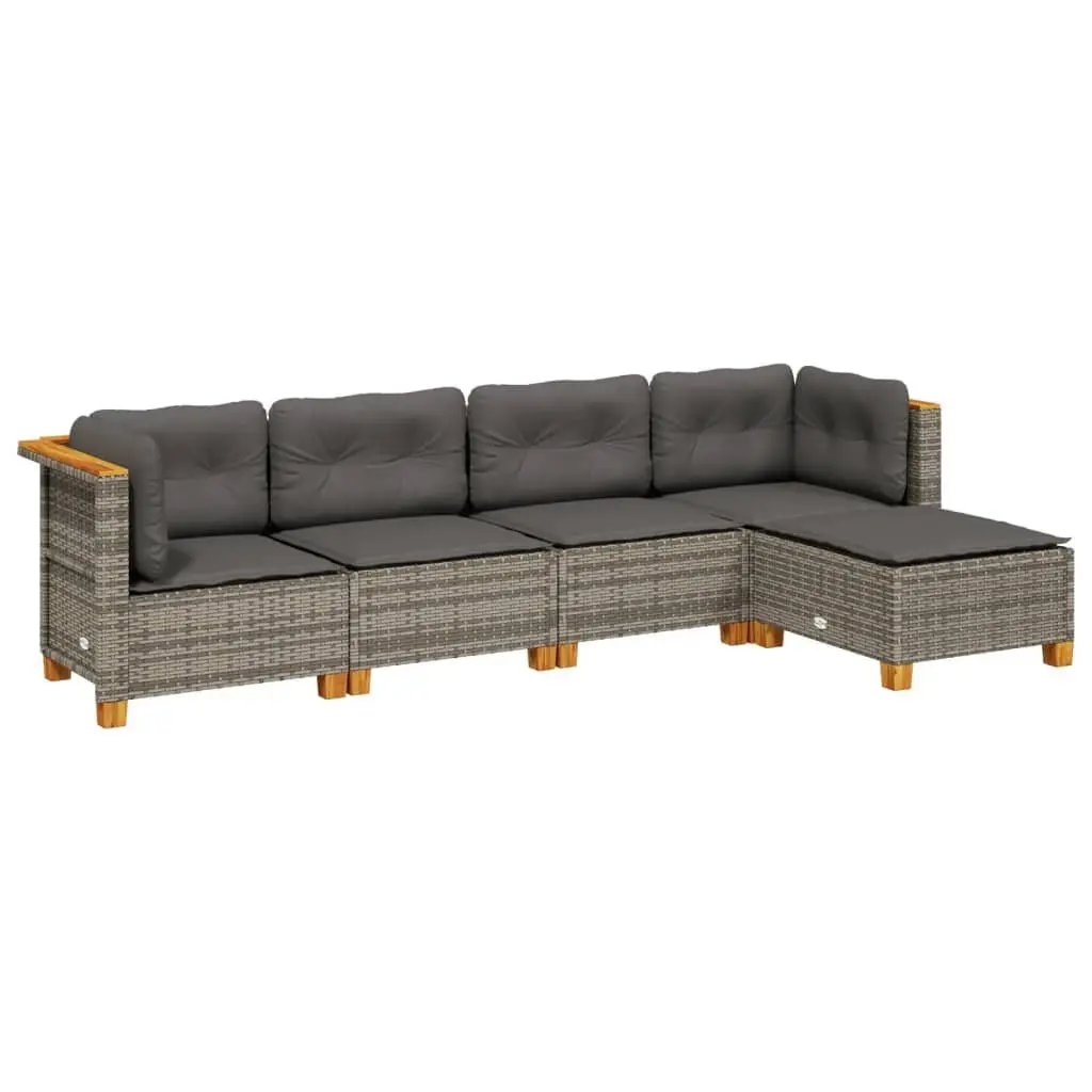 Garden Sofa Set 5 Piece Outdoor Furniture Grey Poly Rattan with Cushions Patio