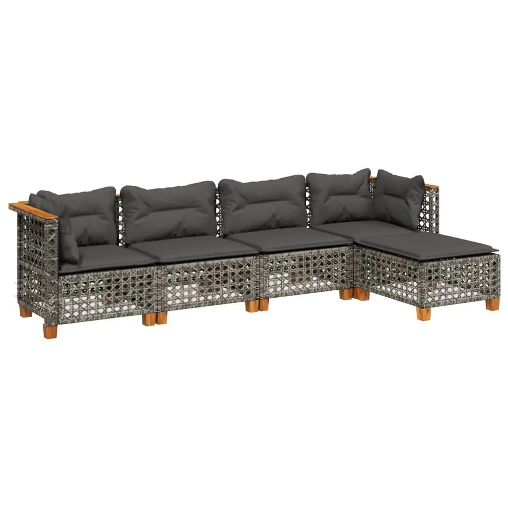 Garden Sofa Set 5 Piece Outdoor Furniture Grey Poly Rattan Cushions Patio