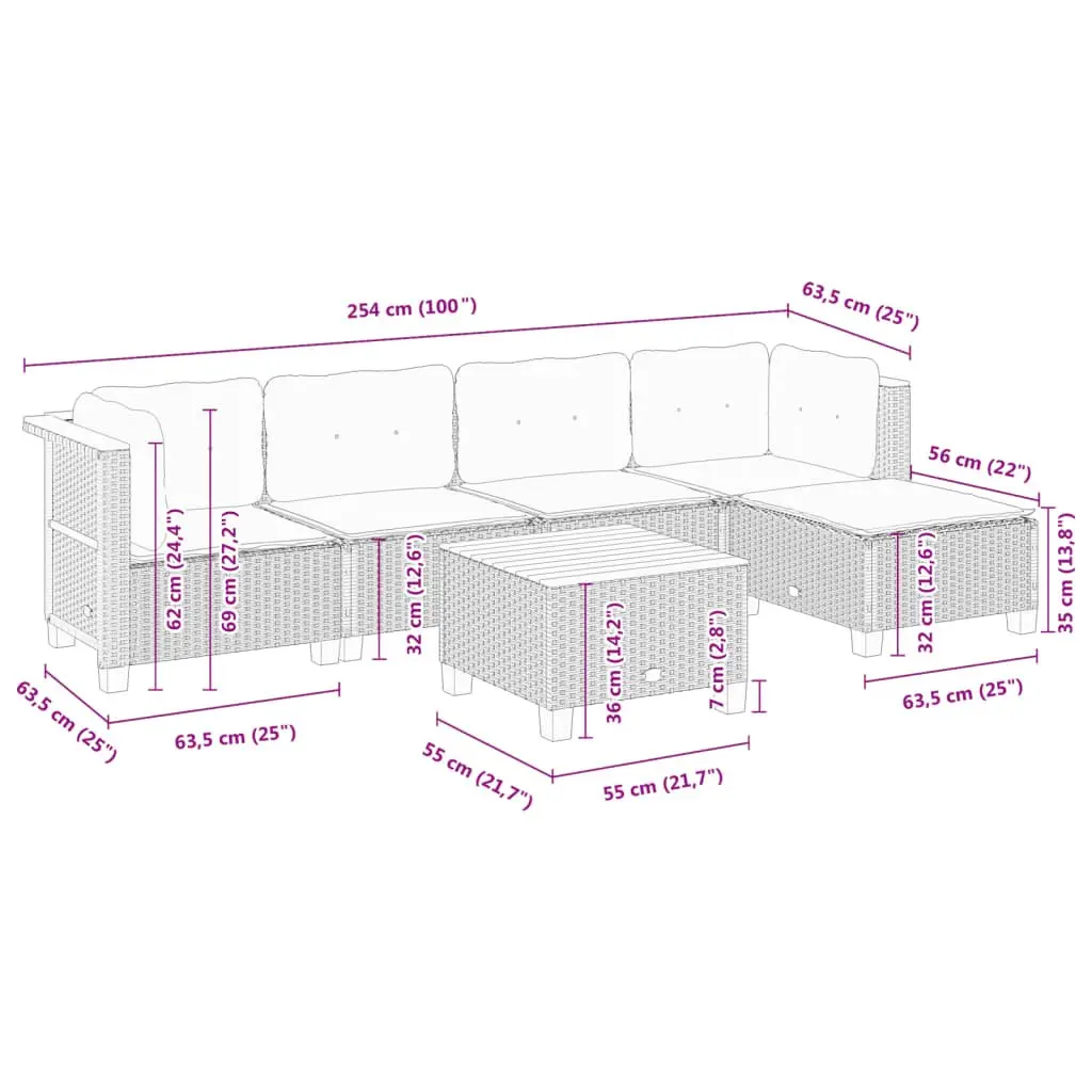 Garden Sofa Set Outdoor Furniture Modular Grey 6 Piece