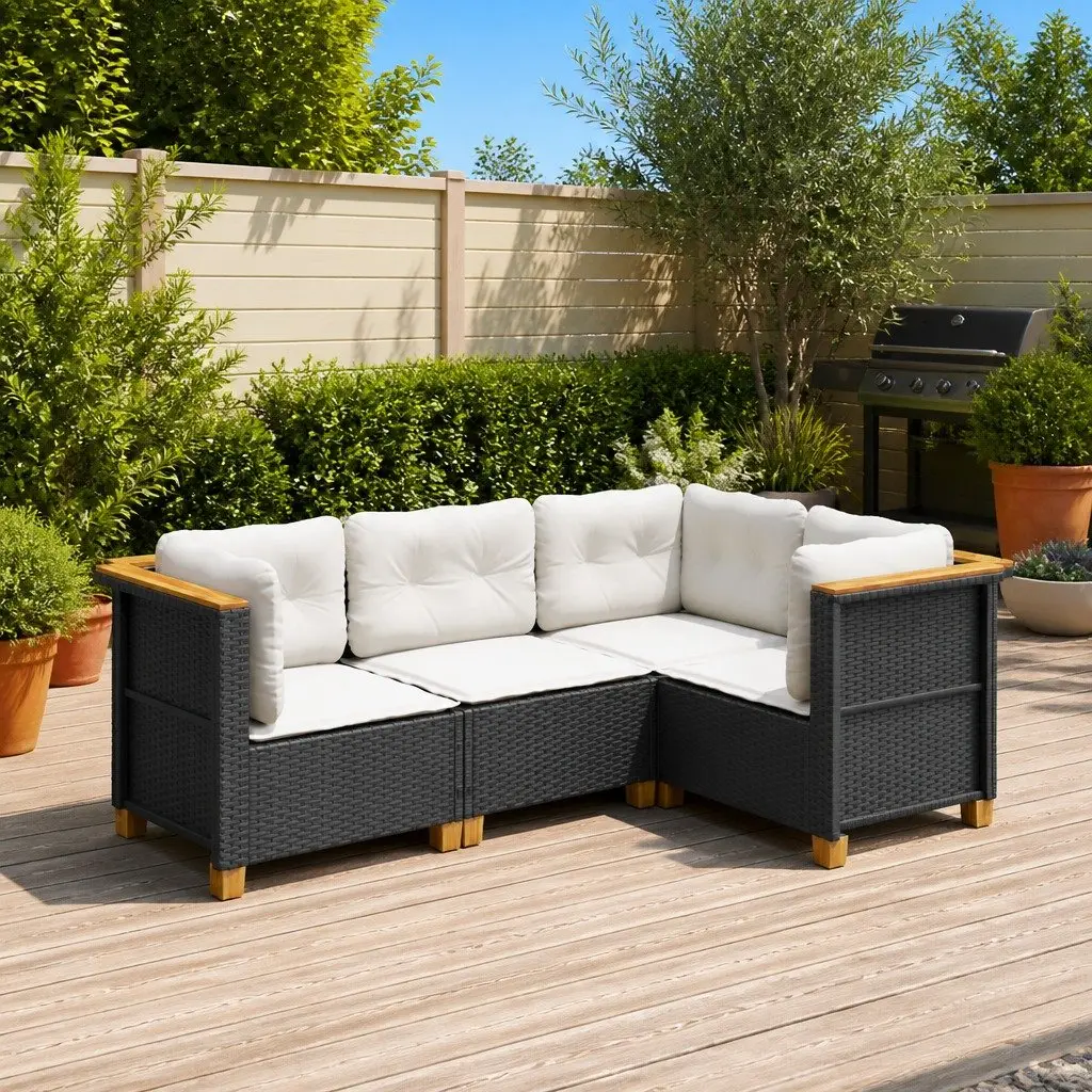 4 Piece Garden Sofa Set Outdoor Patio Furniture Black Poly Rattan