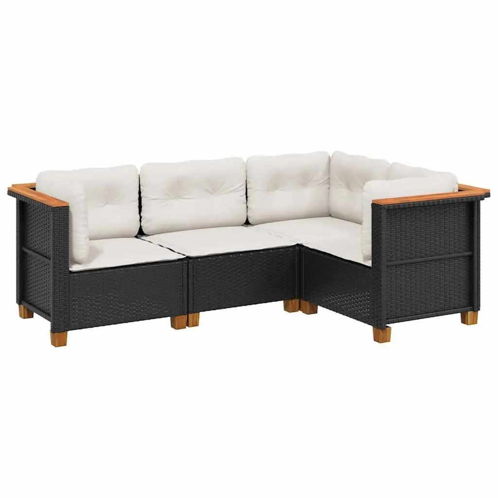 4 Piece Garden Sofa Set Outdoor Patio Furniture Black Poly Rattan