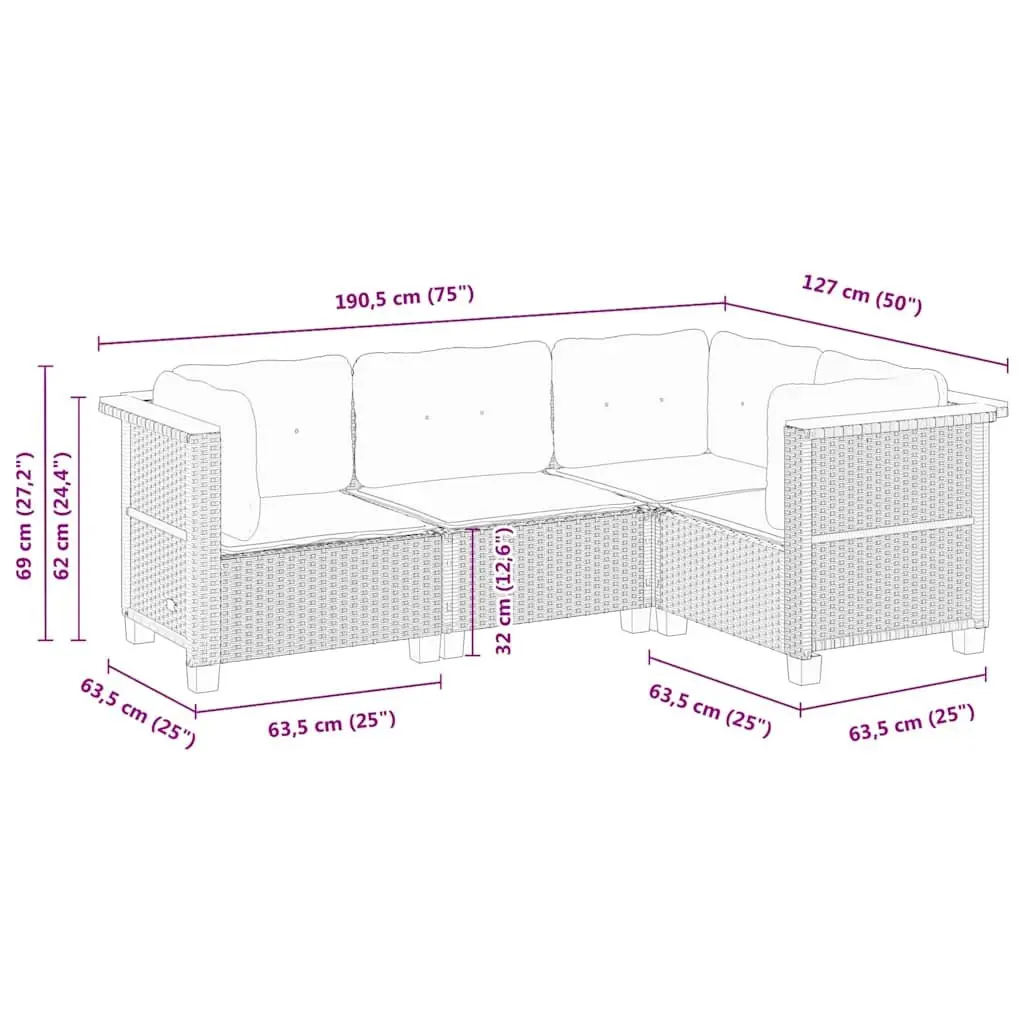 4 Piece Garden Sofa Set Outdoor Patio Furniture Black Poly Rattan