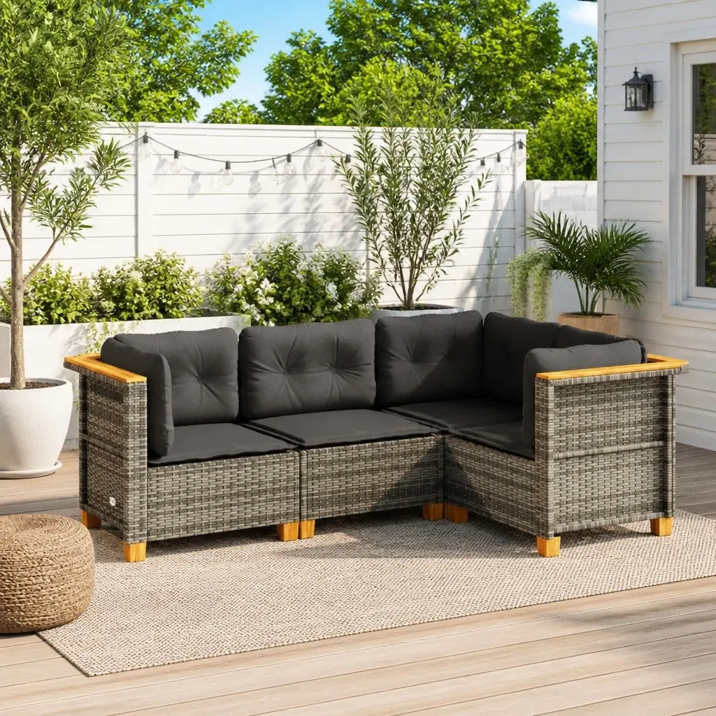 4 Piece Outdoor Garden Sofa Set Grey Poly Rattan Patio Furniture