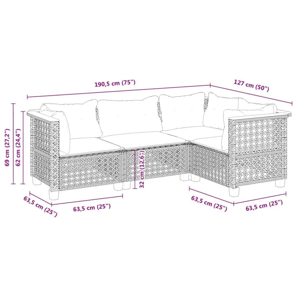 4-Piece Grey Patio Sofa Set