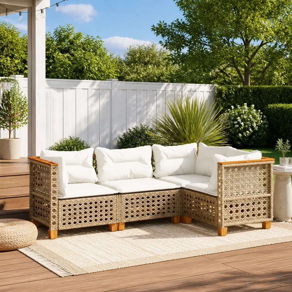Outdoor Sofa Set for Patio 4 Piece Beige Poly Rattan with Cushions