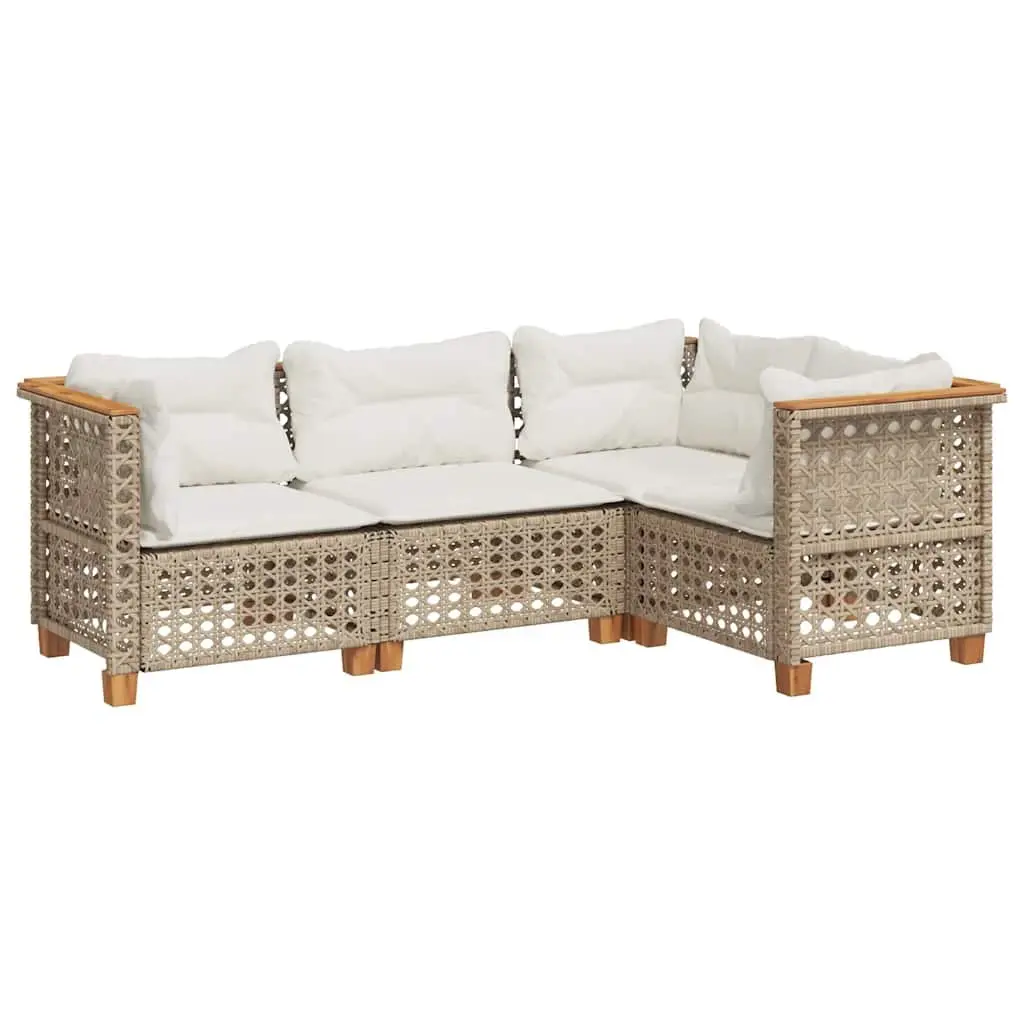 Outdoor Sofa Set for Patio 4 Piece Beige Poly Rattan with Cushions