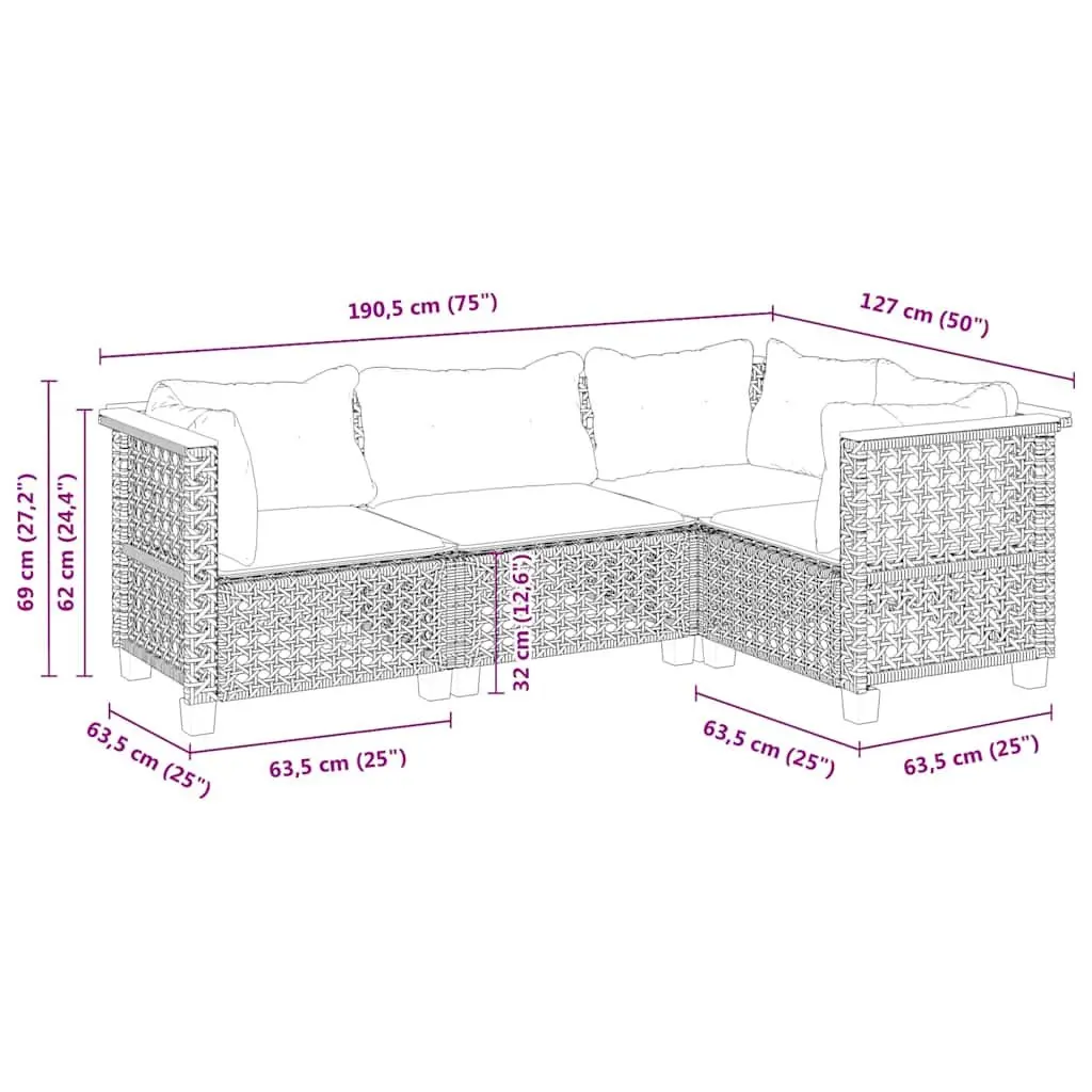 Outdoor Sofa Set for Patio 4 Piece Beige Poly Rattan with Cushions