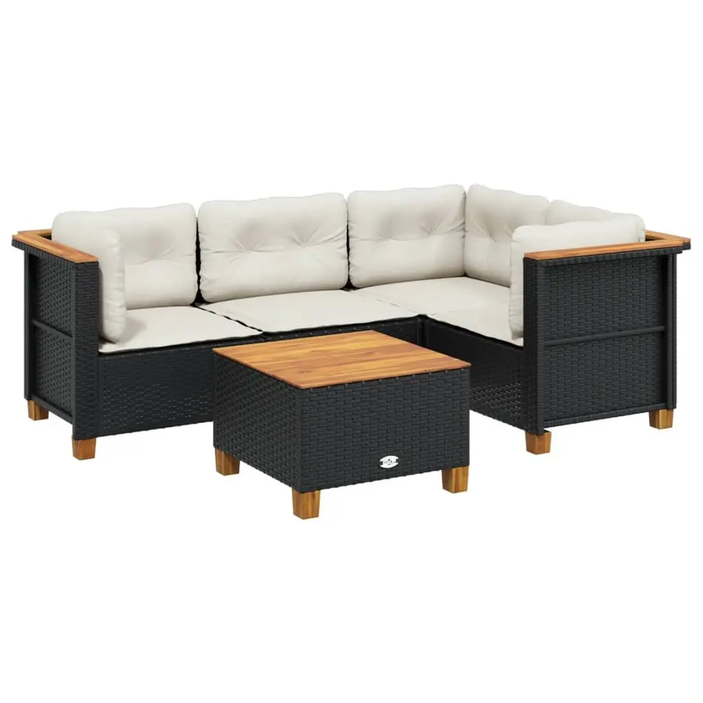 5 Piece Modular Outdoor Sofa Set for Garden with Cushions Black PE Rattan