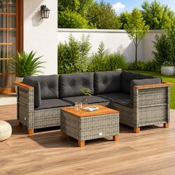 5-Piece Modular Outdoor Furniture Set in Grey with Cushions