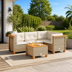 Garden Sofa Set 5 Piece Outdoor Furniture Patio Beige Rattan Cushions Modular