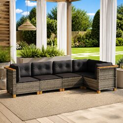 Garden Sofa Set 5 Piece Outdoor Furniture Modular Lounge Grey with Cushions