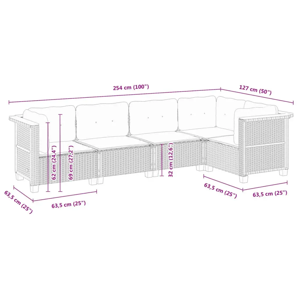 Garden Sofa Set 5 Piece Outdoor Furniture Modular Lounge Grey