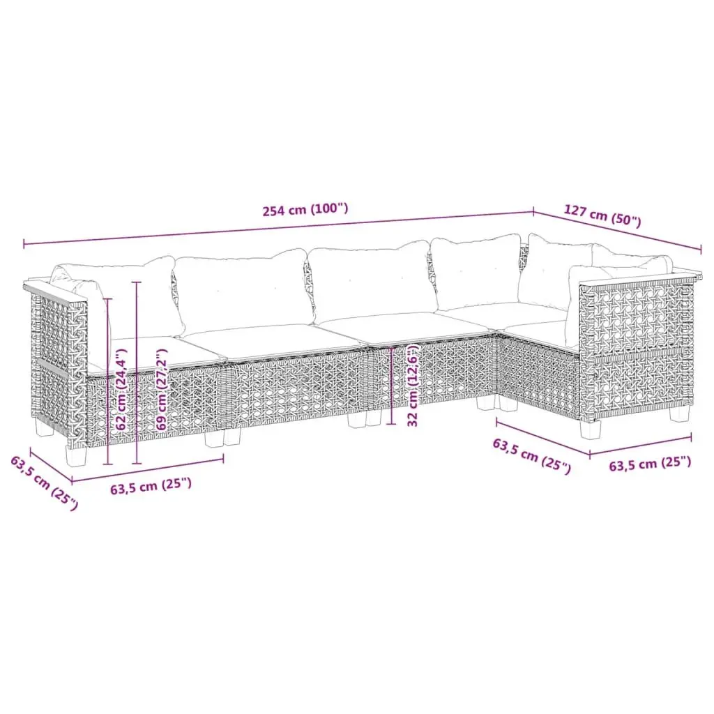 Garden Sofa Set 5 Piece Outdoor Furniture Patio Lounge Grey Cushions Modular