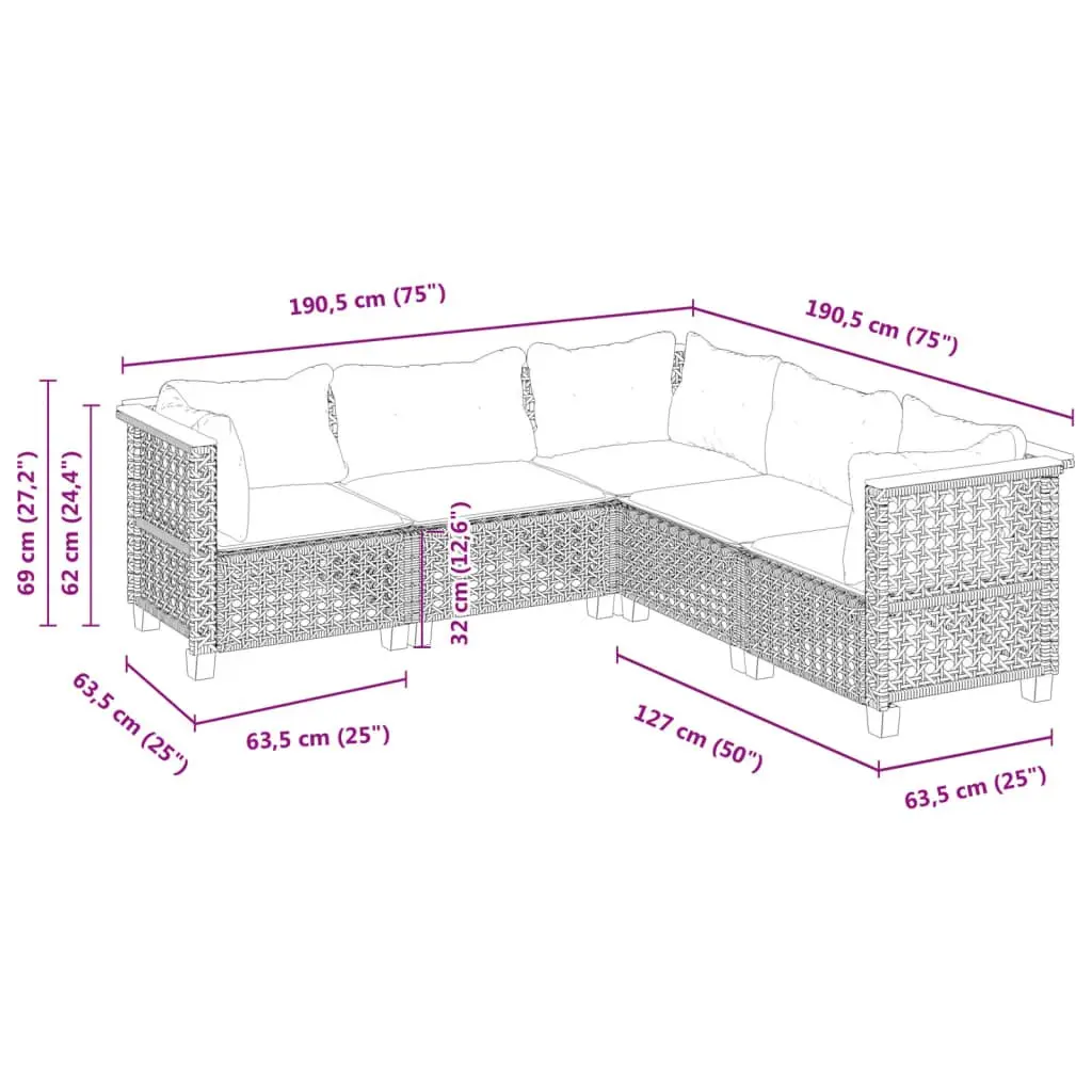 5 Piece Garden Sofa Set in Grey