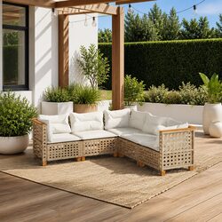 Outdoor Garden Sofa Set 5 Piece Patio Furniture with Cushions Beige Rattan