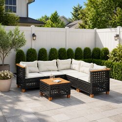 6-Piece Outdoor Sofa Set: Black Modular Rattan Furniture