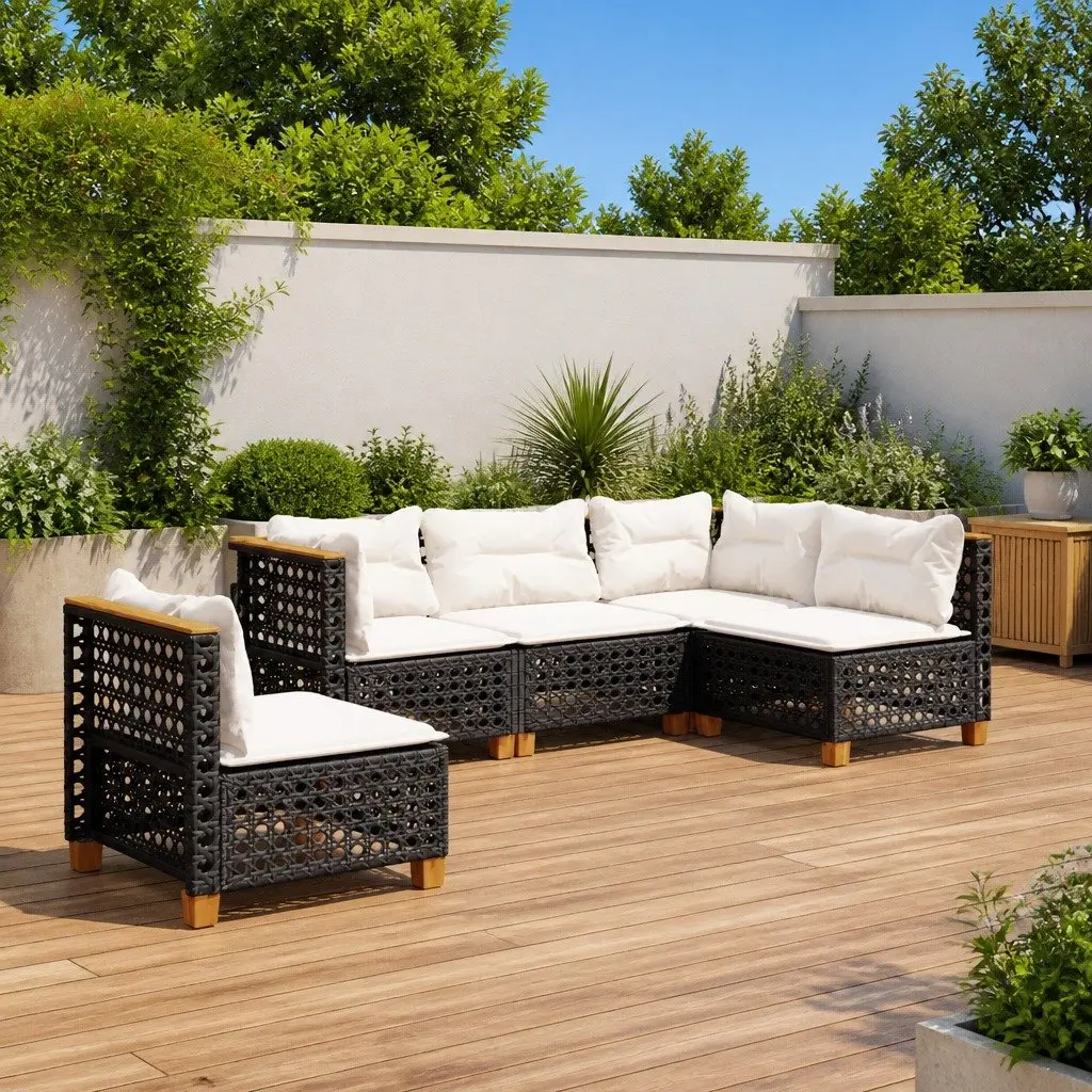 Garden Sofa Set Outdoor Furniture 5 Piece Patio Lounge Rattan Seating Black