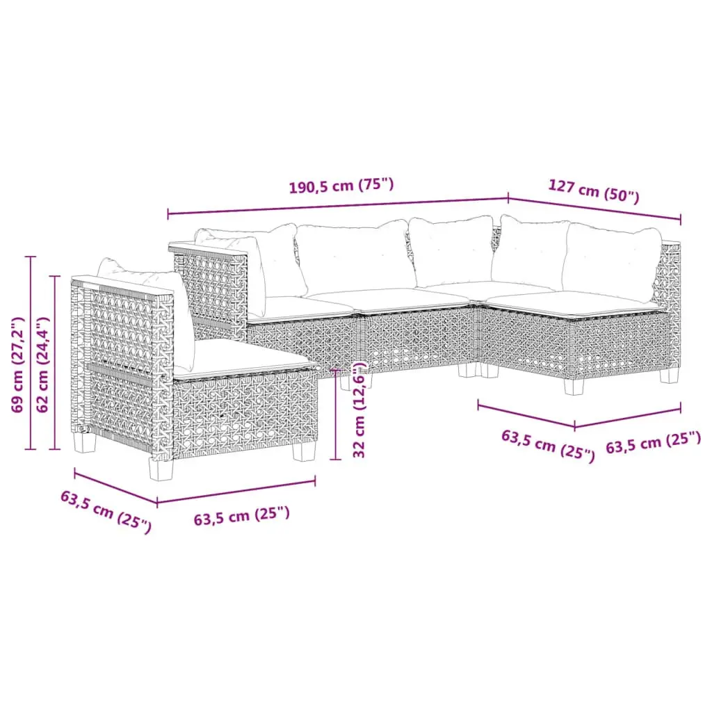 Garden Sofa Set Outdoor Furniture 5 Piece Patio Lounge Rattan Seating Black