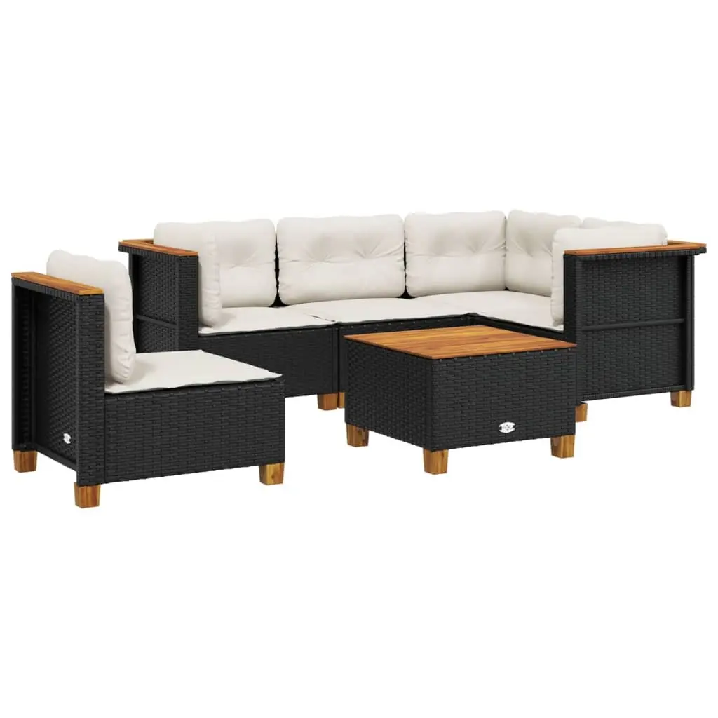 6 Piece Outdoor Garden Sofa Set Patio Furniture Black Poly Rattan with Cushions