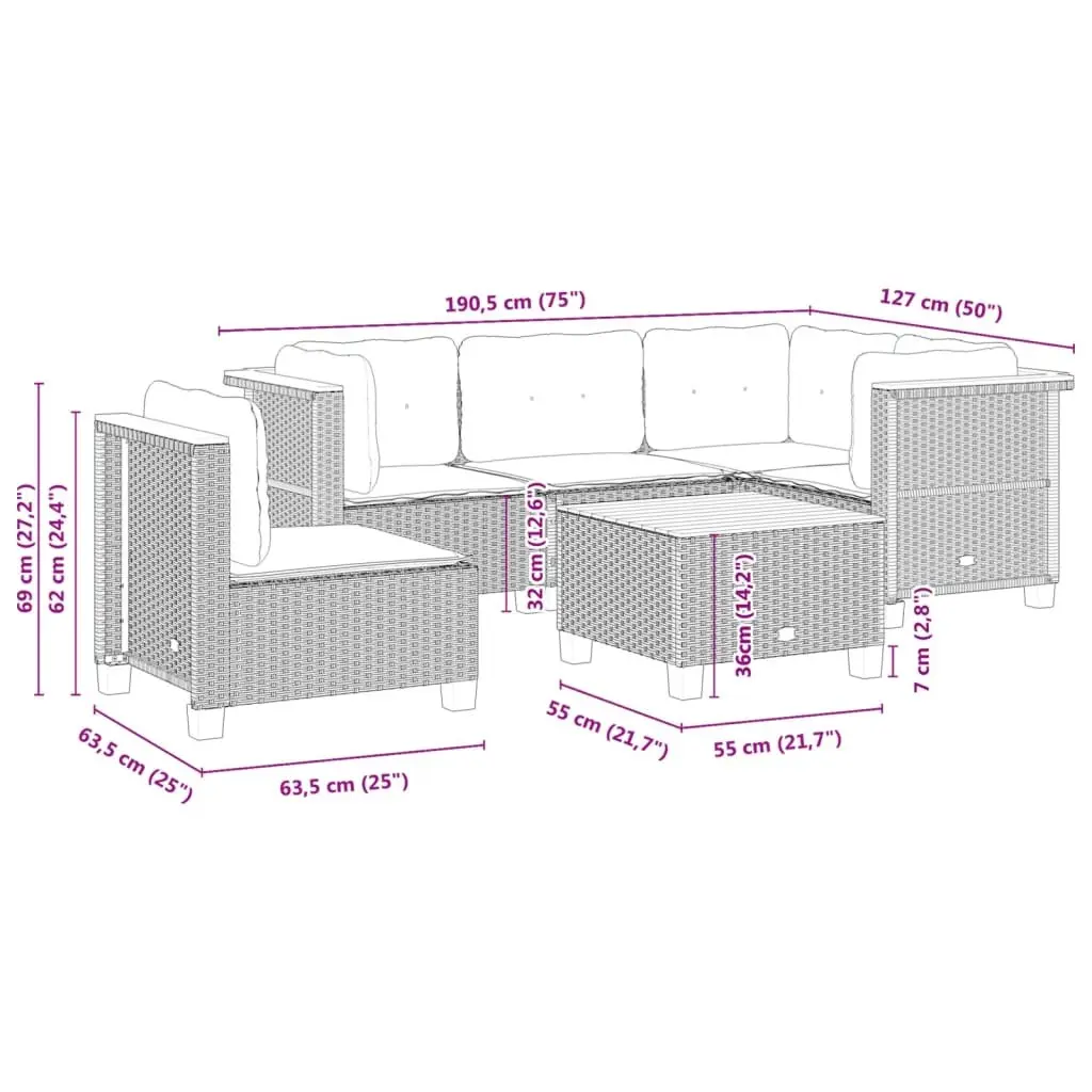 Garden Sofa Set Outdoor Furniture 6 Piece Grey Poly Rattan Patio Modular