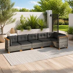 6 Piece Garden Sofa Set Outdoor Furniture Patio Seating Grey with Cushions