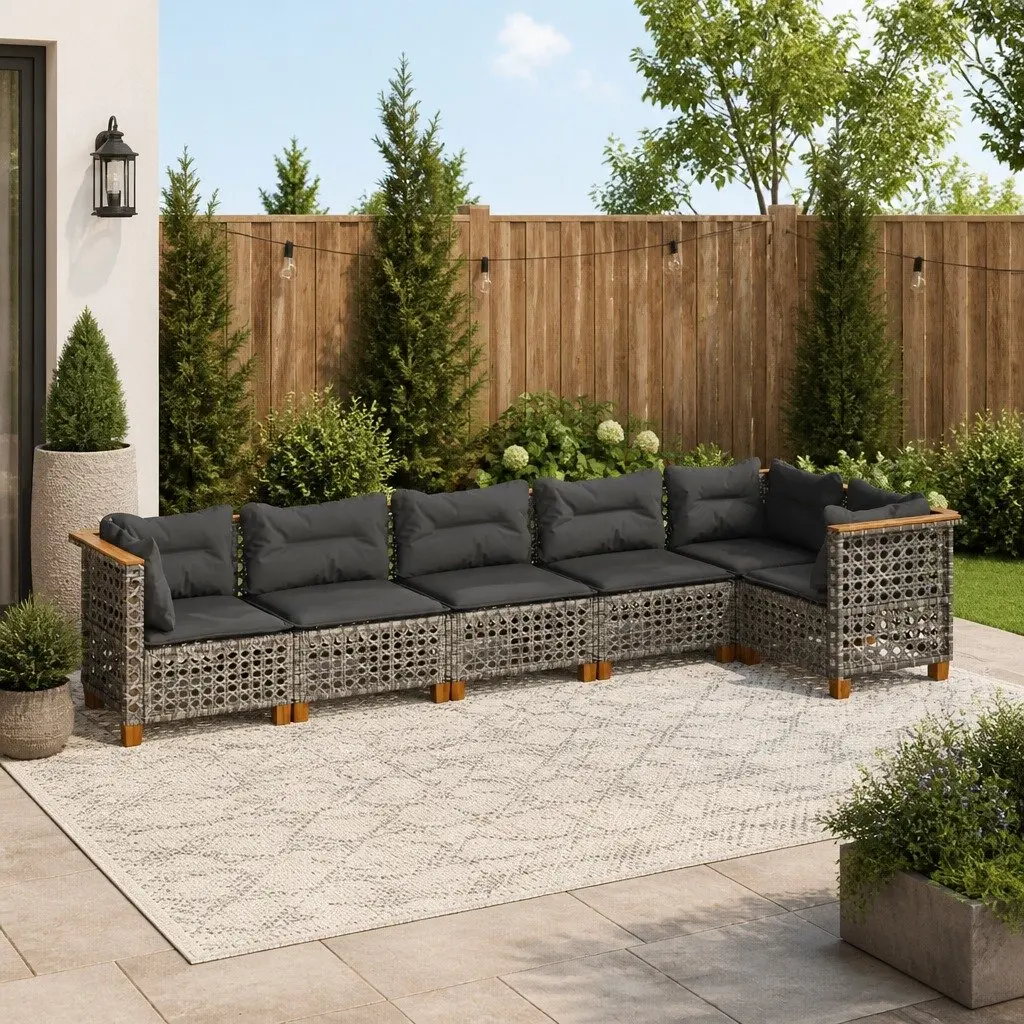 6-Piece Garden Sofa Set with Washable Cushions, Grey