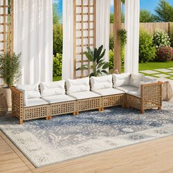 6 Piece Modular Garden Sofa Set - Beige with Cushions