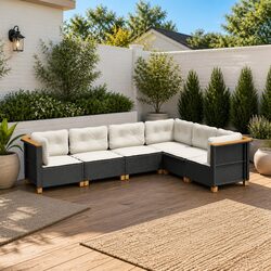 6 Piece Modular Garden Sofa Set in Black Rattan