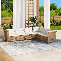 Garden Sofa Set 6 Piece Outdoor Furniture Patio Beige Cushions Modular Lounge